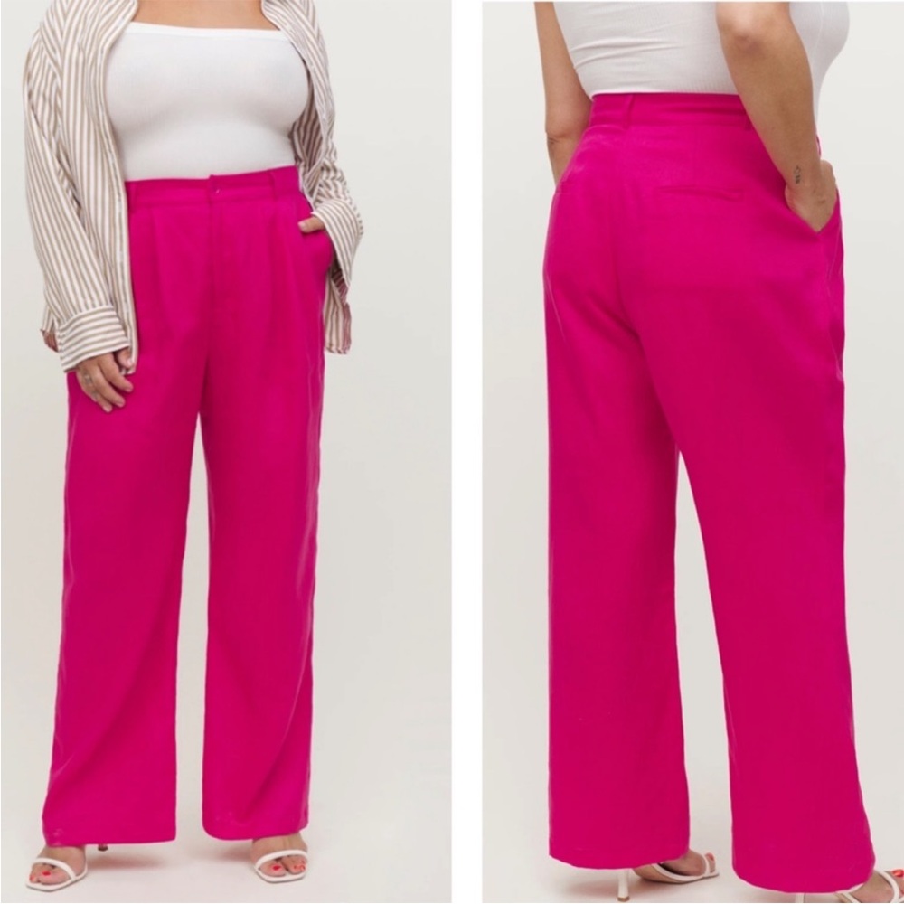 NWOT Reformation Vesta Pants Hot Pink High Waist Wide Leg Work Pants Linen Sz 18